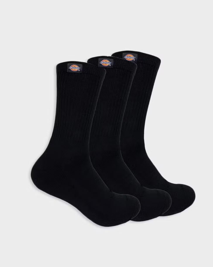Dickies Men's Black Classic Label 3-Pack Crew Socks (US Size 6 - 12)