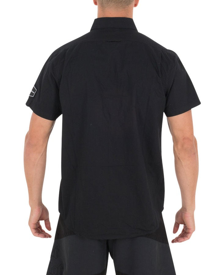 Jetpilot Goodtimes Men's Stylish Black Short Sleeve Button - Up Shirt with Badges (S17653)